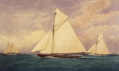 Racingbåten "Niagara" i Solent, Hurst Point bortom av Robert Pritchett