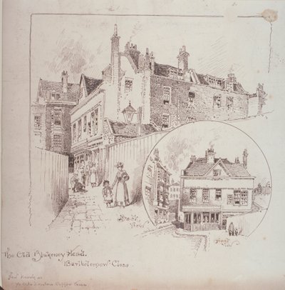 Bakifrån av Old Blakeney Head Inn, Bartholomew Close, London, c.1900 av Robert Randoll