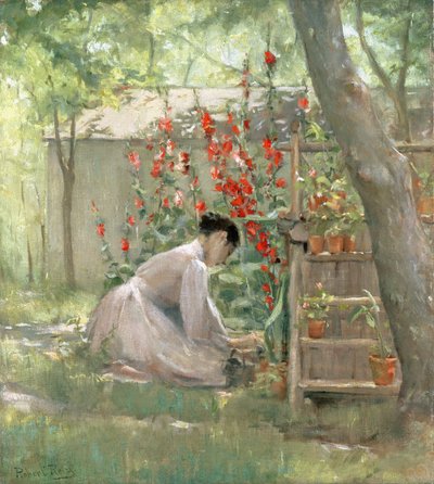 Tending the Garden (olja på duk) av Robert Reid
