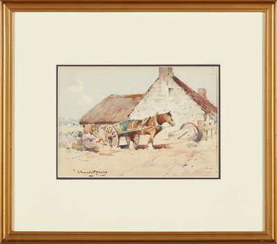 Häst och vagn (akvarell) av Robert Russell MacNee