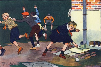 Kula mot väggen. Gravering i "" Vad spelar vi? ”” av E. Weber med akvarellteckningar av Robert Salles (1871-1929). Librairie Garnier Freres, Paris av Robert Salles