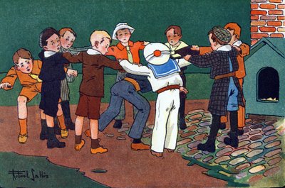Katt och mus. Gravering i "" Vad spelar vi? ”” av E. Weber med akvarellteckningar av Robert Salles (1871-1929). Librairie Garnier Freres, Paris av Robert Salles