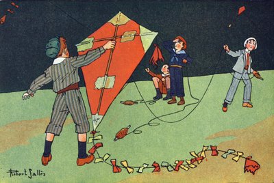 Den flygande draken. Gravering i "" Vad spelar vi? ”” av E. Weber med akvarellteckningar av Robert Salles (1871-1929). Librairie Garnier Freres, Paris av Robert Salles
