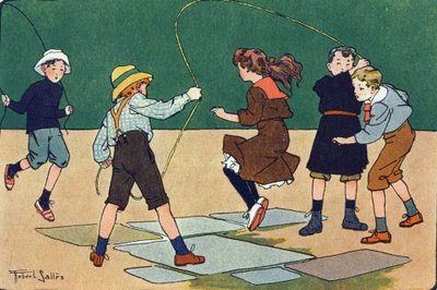 Hoppet har repet. Gravering i "" Vad spelar vi? ”” av E. Weber med akvarellteckningar av Robert Salles (1871-1929). Librairie Garnier Freres, Paris av Robert Salles