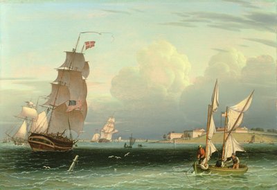 Fartyg på väg ut, Fort Independence, Boston Harbour, 1832 av Robert Salmon