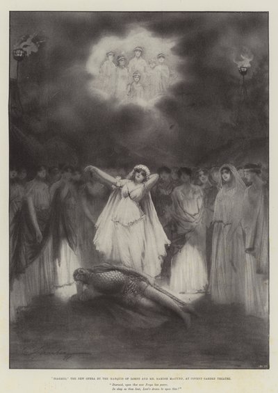 Diarmid, den nya operan av markisen av Lorne och Mr Hamish MacCunn, på Covent Garden Theatre av Robert Sauber