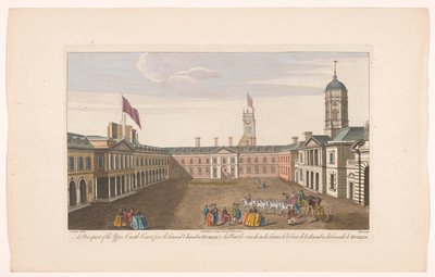 Utsikt över Upper Castle Yard från Dublin Castle En prospekt av Upper Castle Court, från Council Chamber, Dublin (titel på objekt) av Robert Sayer (possibly)