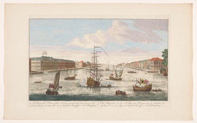 Utsikt över floden Neva i Sankt Petersburg sedd från västra sidan En perspektivvy av Neva, mot öster (...) (titel på objekt) av Robert Sayer (possibly)