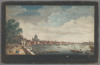 Utsikt över London Bridge över Themsen i London, sett från trädgården i Somerset House En vy från Somerset Gardens till London Bridge (titel på objekt) London (serietitel) av Robert Sayer