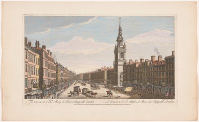 Vy över kyrkan Saint Mary-le-Bow på Cheapside street i London Kyrkan St Mary le Bow i Cheapside London (titel på objekt) London (serietitel) av Robert Sayer