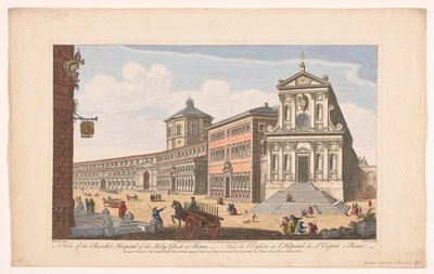 Gezicht op de kerk Santo Spirito i Sassia te Rom En vy av den Helige Andes kyrka och sjukhus i Rom (titel på objektet) Rom (serietitel) av Robert Sayer