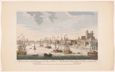 Utsikt över staden London från Themsen Utsikt över Towern, med bron och en del av London. Från floden (titel på objekt) London (serietitel) av Robert Sayer