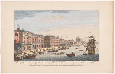 Utsikt över Custom House vid Themsen i London En vy av Custom House med en del av The Tower, taget från ye river. Thames London (titel på objekt) London (serietitel) av Robert Sayer