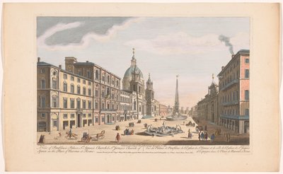 Se på Palazzo Pamphili på Piazza Navona i Rom Utsikt över Panfilius palats, St. Agnus kyrka och St. James kyrka i Spanien på Place of Navona i Rom (titel på objektet) Rom (serietitel) av Robert Sayer