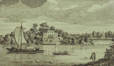 Utsikt över den berömda herr påvens hus i Twickenham, ca 1750 (gravyr) av Robert Sayer
