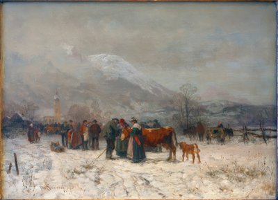 Boskapsmarknad på vintern nära Mittenwald av Robert Schleich