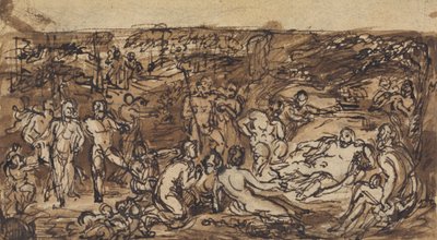 Figurstudier av en grupp människor i en skogbevuxen glänta av Robert Smirke