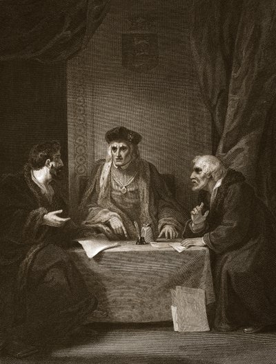 Henry VII med Empson und Dudley, graverad av Worthington, illustration från David Humes "The History of England", pub. av R. Bowyer, London, 1812 av Robert Smirke