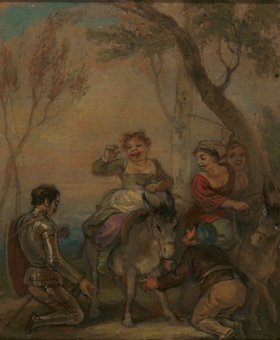 Illustration för Don Quijote (med figurer på en åsna) av Robert Smirke