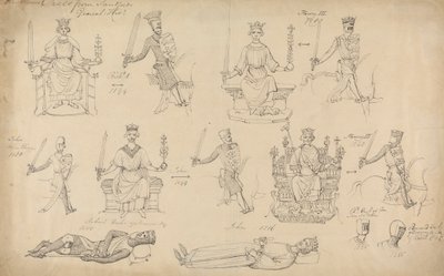 Studier av figurer och sigill från Sandfords Geneal History av Robert Smirke