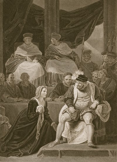 Trial of the Marriage of Henry VIII, graverad av T. Holloway, illustration från David Humes "The History of England", utgiven av R. Bowyer, London, 1812. av Robert Smirke