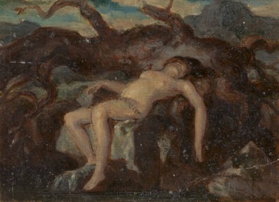 Kvinna som sover naken i ett skogslandskap av Robert Smirke