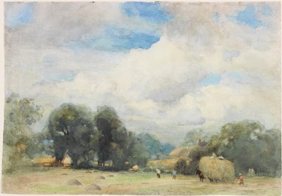 Höslagning i Herefordshire (penna och akvarell på papper (klistrad på kort)) av Robert W. Little