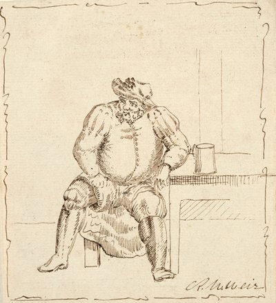 Skiss på sittande man med mugg, möjligen Falstaff av Robert Walter Weir