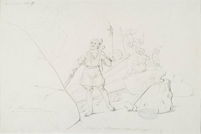 Ilmarinen takoo sampoa ; Originaalipiirustus piirrossarjaan "Kalewala, Finsk National-dikt, framställd i teckningar R.W.Ekman" av Robert Wilhelm Ekman