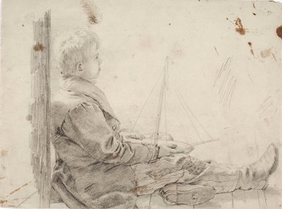 Sittande pojke med en segelbåt i knät av Robert Wilhelm Ekman