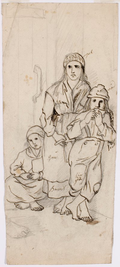 Kvinna, pojke och flicka i folkdräkt av Robert Wilhelm Ekman