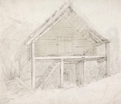 Slutet av en sovsal med halmtak och stengolv av Robert Wilhelm Ekman