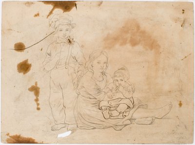 Barn från Småland, en flicka med ett barn i knät och en pojke som står bredvid henne av Robert Wilhelm Ekman
