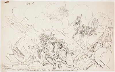 Skottlossningen i Väinämöinen, skiss till en teckningsserie med Kalevala-tema av Robert Wilhelm Ekman