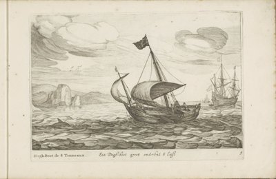 Dogger av dogboot Een Dogh-boot groot om 8 Last / Dogh-Boot de 8 Tonneaux (titel på objekt) Olika fartyg finns inte på se sert dans les Provinces Unies / Ikoner för olika holländska fartyg vars användning huvudsakligen är i regionens inre vatten av Robert de Baudous (possibly)