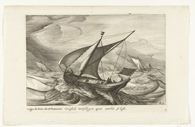 Frisiska färjor Vriesche Ferry fartyg stora ca 38 Last / Cague de Frise. The 38 Tonneaux (titel på objekt) Holländska skeppstyper, 1627 (serietitel) Diverse Navires Don to se sert dans les Provinces Unies / Icones Variarum Navium Hollandicarum av Robert de Baudous (possibly)