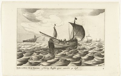 Haringbuizen Haring Buyssen groot om 40 Last / Buche ou Flibot de 40 Tonneaux (titel på objekt) Hollandse scheepstypen, 1627 (serietitel) Olika fartyg Don ton se sert dans les Unies Provinces / Ikoner för olika holländska fartyg vars användning av Robert de Baudous (possibly)