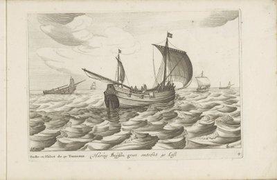Haringbuizen Haring buyssen groot ca 40 Last / Buche ou flibot de 40 tonneaux (titel på objekt) Olika fartyg går inte på se sert dans les Provinces Unies av Robert de Baudous (possibly)