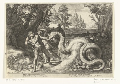 Kamrater till Cadmus slukade av en drake Ovidius metamorfoser (serietitel) av Robert de Baudous