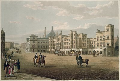 Vy över House of Lords and Commons, från Old Palace Yard, pub. 1821 av Colnaghi und Co. (akvatint) av Robert the Elder and Younger Havell
