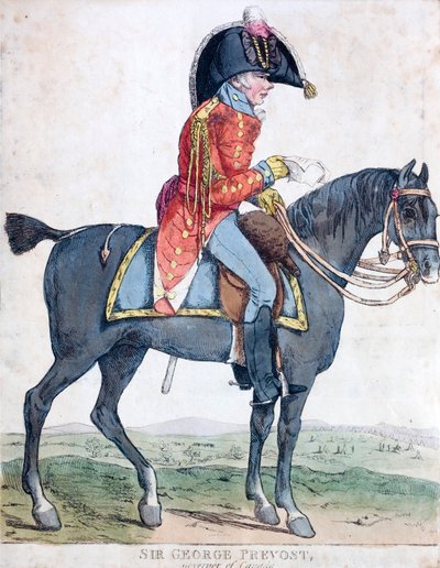 Sir George Prevost, brittisk soldat och kolonialadministratör, Kanadas generalguvernör (färgad etsning) av Robert the younger Dighton