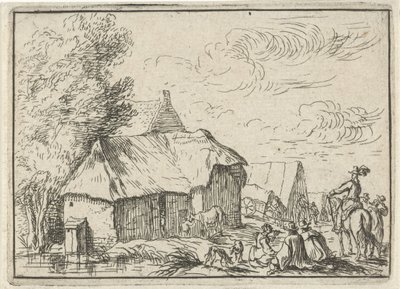 Camping vid en by Landskap med läger (serietitel) av Robert van den Hoecke