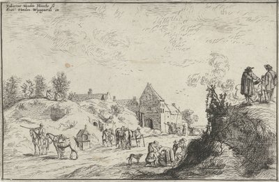 Många figurer på en stig nära en by av Robert van den Hoecke
