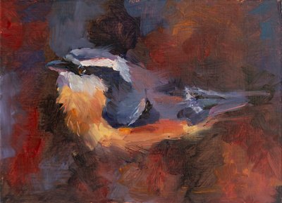 Funny Little Bird, 2023 (olja på pannå) av Roberta Murray
