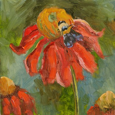 Kismet Coneflower, 2023 (olja på pannå) av Roberta Murray