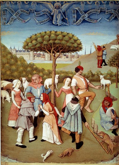Champetredans Meddelandet till herdarna. Miniatyr tagen från "" Book of Hours av Charles d