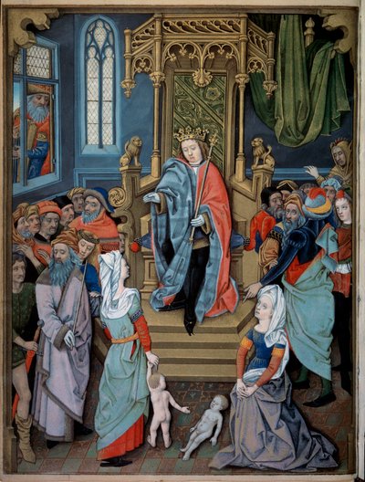 Salomos dom Två kvinnor låtsas vara mor till samma barn. Miniatyr hämtad från "" Book of Hours av Charles d