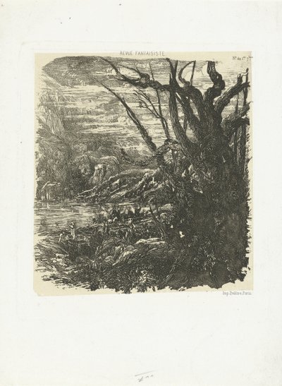 Berglandskap med sjö Le lac dans les montagnes av Rodolphe Bresdin