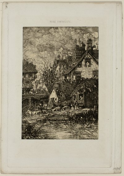 Entering a Village, från Revue Fantaisiste av Rodolphe Bresdin