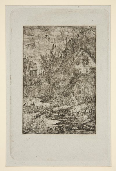 Entree de Village (stugor med halmtak) av Rodolphe Bresdin